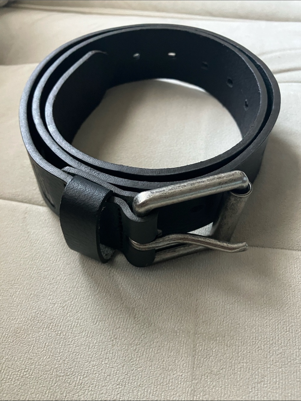 Dickies Black Leather Belt with Distressed Silver Buckle